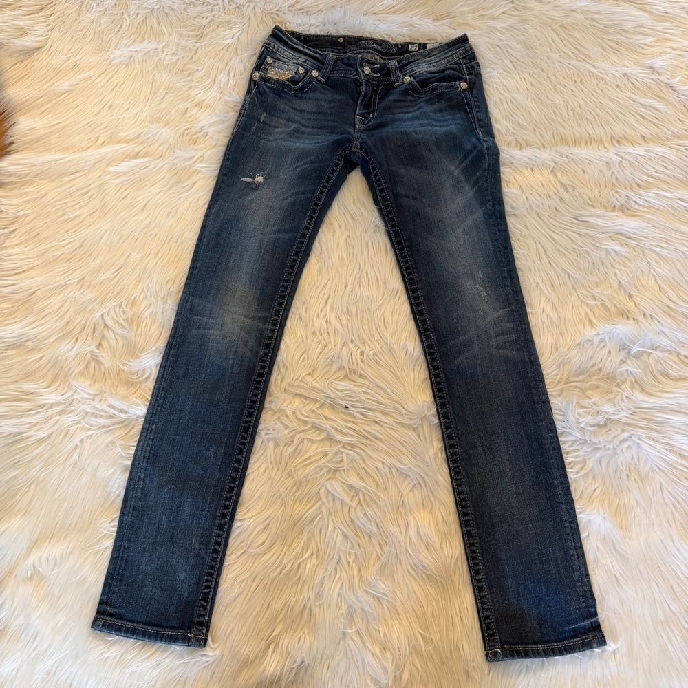 Miss Me Jp5002sk-42 Skinny Size 29 Flap Pockets Bling Embroidery 33” Inseam